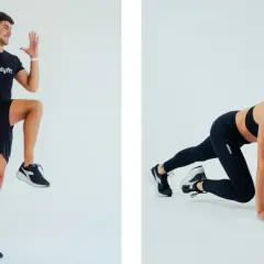 Uomo e donna in tenuta sportiva eseguono esercizi. Il significato di EMOM è allenamento a intervalli, ogni minuto on the minute.