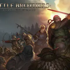 Zacięta bitwa w grze Battle Brothers. Zbrojni wojownicy walczą z potworami, łucznicy celują, a miecz lśni w słońcu.