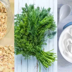Haferflocken, Dill und Joghurt: Lebensmittel, die den Darm beruhigen und für Wohlbefinden sorgen.