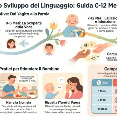 Bambino di 7-12 mesi che fa la lallazione, combinando sillabe e gesti per comunicare le prime parole.