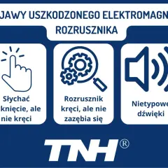 Objawy uszkodzonego elektromagnesu rozrusznika: słychać kliknięcie, ale nie kręci; rozrusznik kręci, ale nie zazębia się; nietypowe dźwięki.