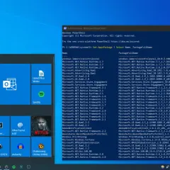 Widok ekranu Windows z otwartym PowerShell, gdzie widać komendę do sprawdzenia zainstalowanych aplikacji, pomocną gdy zastanawiasz się, jak odinstalować aplikacje na laptopie.
