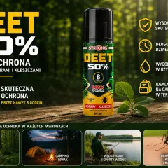 Spray DEET 50% to skuteczna ochrona przed komarami i kleszczami. Idealny na wycieczki, camping i wędkowanie.