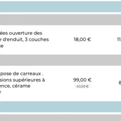 Devis de rénovation : préparation des murs et pose de faïence. Des travaux supplémentaires non prévus au devis pourraient survenir.