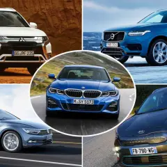 En samling bilar, inklusive en blå Volvo, en vit SUV och en blå sedan. Hitta din billiga bil i drift och skatt här!
