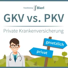 Finanzberatung Bierl: GKV vs. PKV. Ein Arzt steht neben einem Wegweiser mit den Optionen "gesetzlich" und "privat". Ideal für Angestellte, die ihre private krankenversicherung wählen.