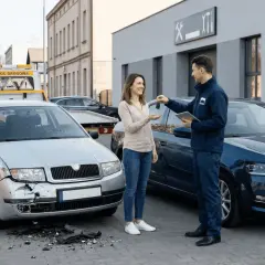 Przekazanie kluczyków do samochodu zastępczego na czas naprawy uszkodzonego pojazdu.