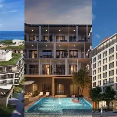 Nowe hotele w Polsce: nowoczesny obiekt nad morzem z zielonym dachem, apartamentowiec z basenem i hotel miejski.