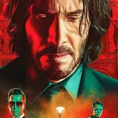 John Wick w czerwonej poświacie, zamyślony, na tle czerwonej budowli. Czy John Wick umiera?