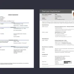 Zdjęcie przedstawia przykładowe CV architekta Damiana Kędzierskiego z elementami graficznymi.