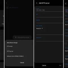 Android-Dateimanager zeigt Optionen zum Hinzufügen von Netzwerkspeicher, wie FTP- oder SFTP-Server, an.