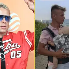 Czy Skolim ma dzieci? Na zdjęciu widzimy artystę w czerwonej kurtce i obok niego rodzinę z dzieckiem na plaży.