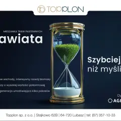 Krzyżówka cennej trawy pastewnej w klepsydrze symbolizuje szybki wzrost i obfitość paszy.