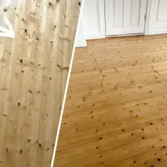 Före och efter: ett slitet trägolv har fått nytt liv efter att ha fått lacka golv.