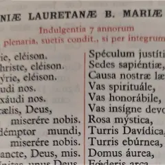 Litania do Matki Bożej Loretańskiej, tekst modlitwy z tytułem i fragmentami wezwań, np. "Spéculum justítiæ".