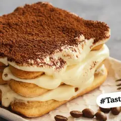 Un délicieux tiramisu, un classique du dessert italien, est présenté avec une généreuse couche de cacao.
