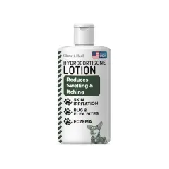 Chew+Heal Hydrocortisone Lotion for dogs, reduces swelling & itching from skin irritation, bug bites, and eczema.