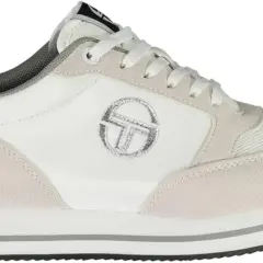 Sneaker Sergio Tacchini donna in camoscio e pelle bianca, con logo argentato e dettagli glitter sul tallone. Perfetta per un look casual chic.