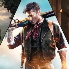 Lara Croft, Booker DeWitt i postać w czarnym stroju. Gry podobne do Far Cry, pełne akcji i przygód.