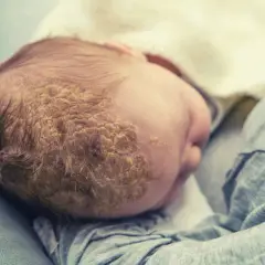 Testa di neonato con croste di dermatite seborroica, comunemente chiamata "crosta lattea".