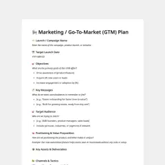 Gotowy plan marketingowy: cele, kluczowe komunikaty, grupa docelowa, pozycjonowanie i kanały.