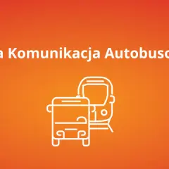 Zastępcza komunikacja autobusowa (ZKA) PKP - dwa autobusy w białym zarysie na pomarańczowym tle.