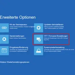 Erweiterte Optionen: UEFI Firmware Einstellungen ändern. Hier kann man auch die Einstellungen für Secure Boot anpassen, um den Startvorgang zu sichern.
