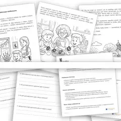 Karty pracy dla dzieci z wielkanocnymi zadaniami i ilustracjami. Dzieci ozdabiają dom, gotują jajka i tworzą świąteczne dekoracje.