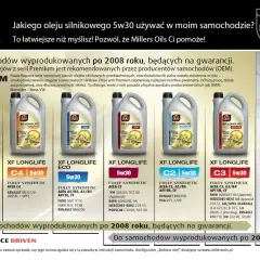 Olej silnikowy Millers Oils: jaki 5w30 czy 5w40 wybrać? Seria Premium dla aut po 2008 r. i Trident dla nowoczesnych silników.
