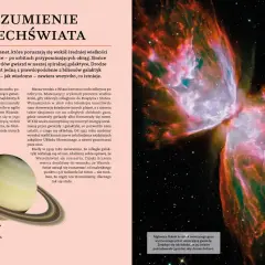 Kolorowa mgławica kosmiczna i pierścienie Saturna na tle gwiazd.