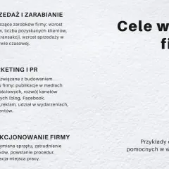 Cele strategiczne przykłady: sprzedaż, marketing, PR i funkcjonowanie firmy. Wzrost dochodów, budowanie wizerunku, optymalizacja procesów.