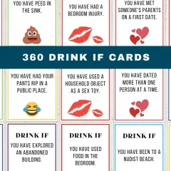 Karty "360 Drink If Cards" to świetna gra do piwka. Sprawdź, czy miałeś kiedyś wypadek w miejscu publicznym lub randkę z kimś starszym.