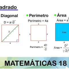 Diagrama de un cuadrado mostrando su diagonal, fórmula y medidas. La diagonal es la línea que une dos vértices opuestos, que es diagonal.