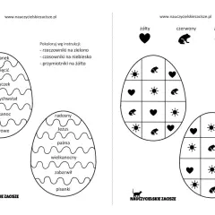 Wielkanoc karty pracy: pisanki z symbolami do kolorowania wg instrukcji.