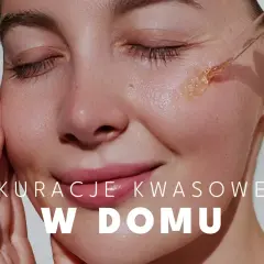 Kropla serum z kwasami na policzku. Kuracje kwasowe w domu dla pięknej cery.