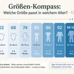 Größenkompass: 86/92 passt für 12-18 Monate. Orientierung an Körpergröße statt Alter.
