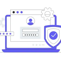Ilustracja przedstawia ekran logowania z polami na hasło i ikoną tarczy, symbolizującą bezpieczeństwo. To pokazuje, bitlocker co to jest – ochrona danych.