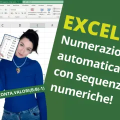 Una donna mostra un foglio di calcolo Excel con un elenco numerato e la formula per la numerazione automatica con sequenze numeriche.