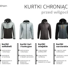 Cztery kurtki Outhorn: softshell, 3w1, miejska i narciarska. Kurtki narciarskie mogą być nawet wodoszczelne, zapewniając ochronę przed wilgocią.