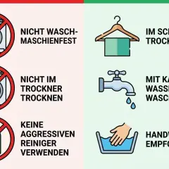 So waschen Sie Ihren Anzug richtig: Nicht in der Maschine, nicht im Trockner, keine aggressiven Reiniger. Handwäsche mit kaltem Wasser und Schatten-Trocknung empfohlen.