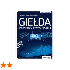 Okładka książki "Giełda co to? Podstawy inwestowania" z Adamem Zarembą. Wykresy i mężczyzna w garniturze.