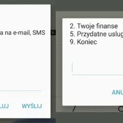Dwa okna dialogowe z listami opcji, np. "Koszty bieżące", "Twoje finanse", "Konto bankowe".