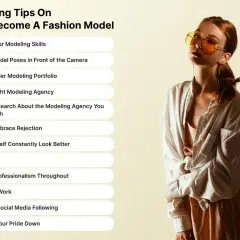 Joven modelo con gafas naranjas, lista para aprender como ser modelo. Consejos para una carrera exitosa.