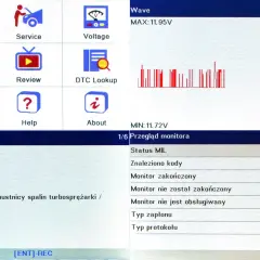 Ekran diagnostyczny Opla Astry K. Widoczny kod błędu P0243 i statusy monitorów. Możliwe kasowanie inspekcji astra k.