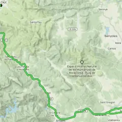 Mapa de la ruta volcanes Olot, recorriendo parajes naturales y pueblos como Santa Pau y Banyoles.