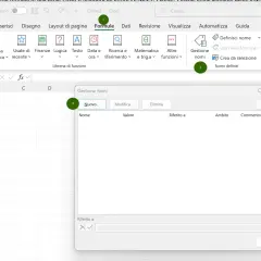 Gestione nomi in Excel, utile per definire nomi per formule, come la funzione lambda.