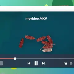 A video player shows a cluster of small boats on the water, playing a file named "myvideo.MKV".