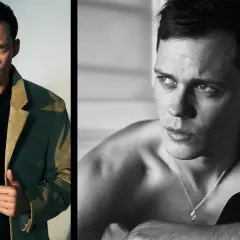 Bill Skarsgård, känd från rollistan i Clark, i en manchesterkavaj och en närbild i svartvitt.