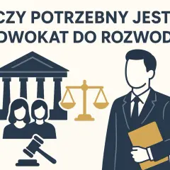 Ilustracja przedstawia prawnika, sąd, wagę sprawiedliwości i dwie kobiety. Kto składa pozew o rozwód? Prawnik pomoże.