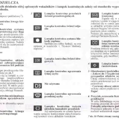 Tabela z ikonami i opisami kontrolek samochodowych Renault Megane.